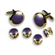 Colored Stone Center Wide Rim Studs and Cufflinks Set in Assorted Colors